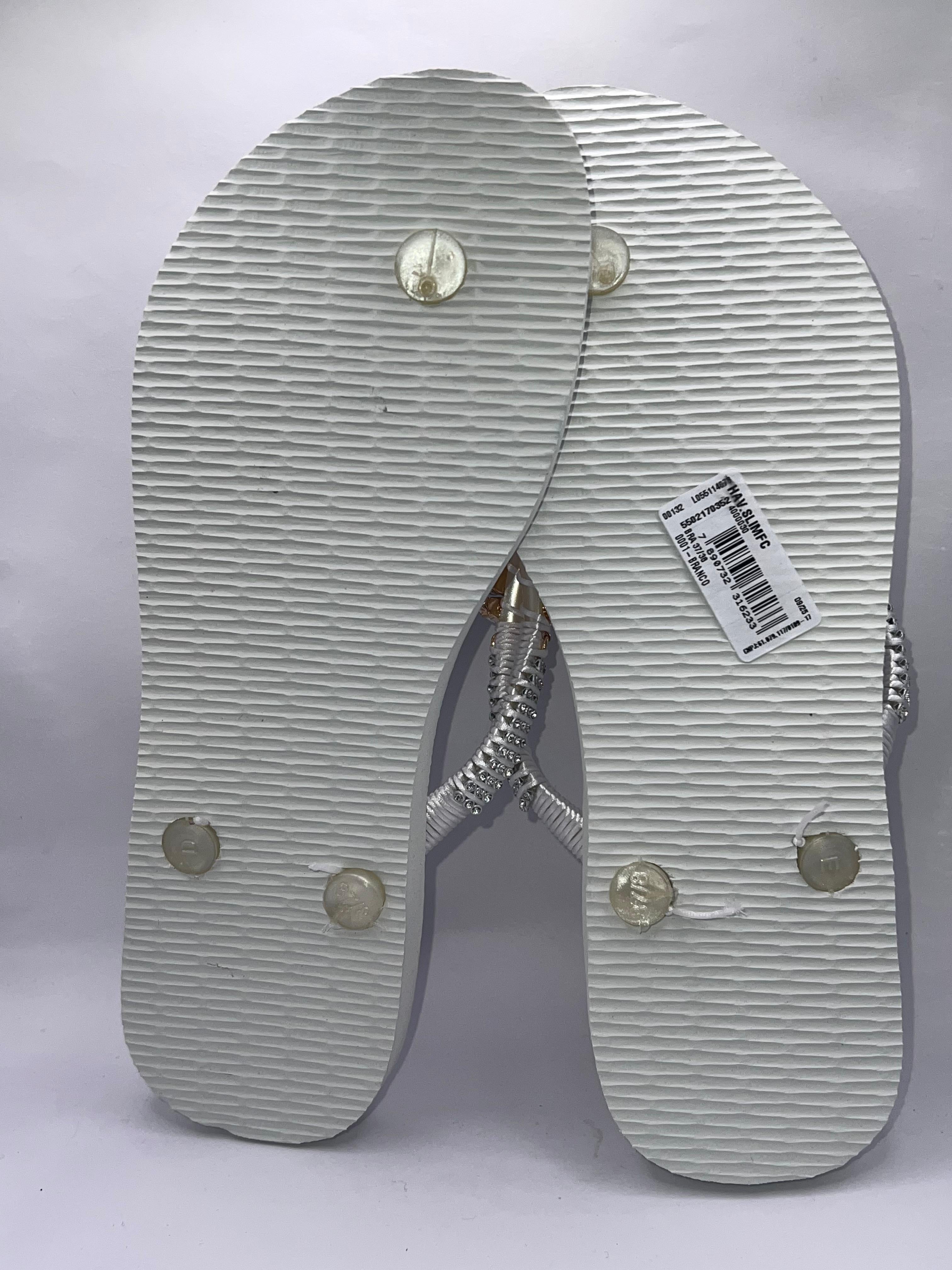 Diamond Flip Flop with crystal charm White