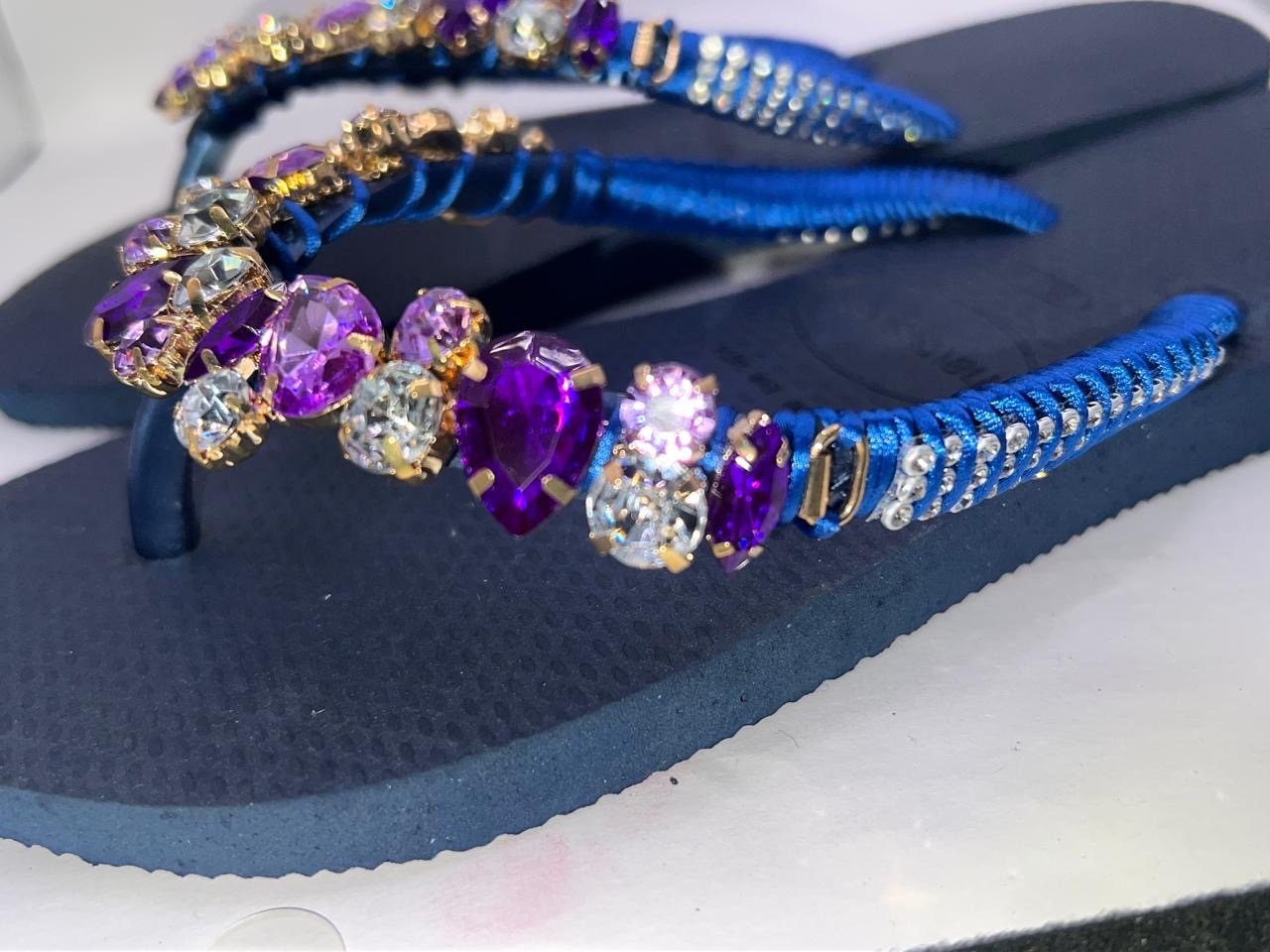 Diamond Square Flip Flop Custon Slim with Crystal Details Purple stones (Copy)