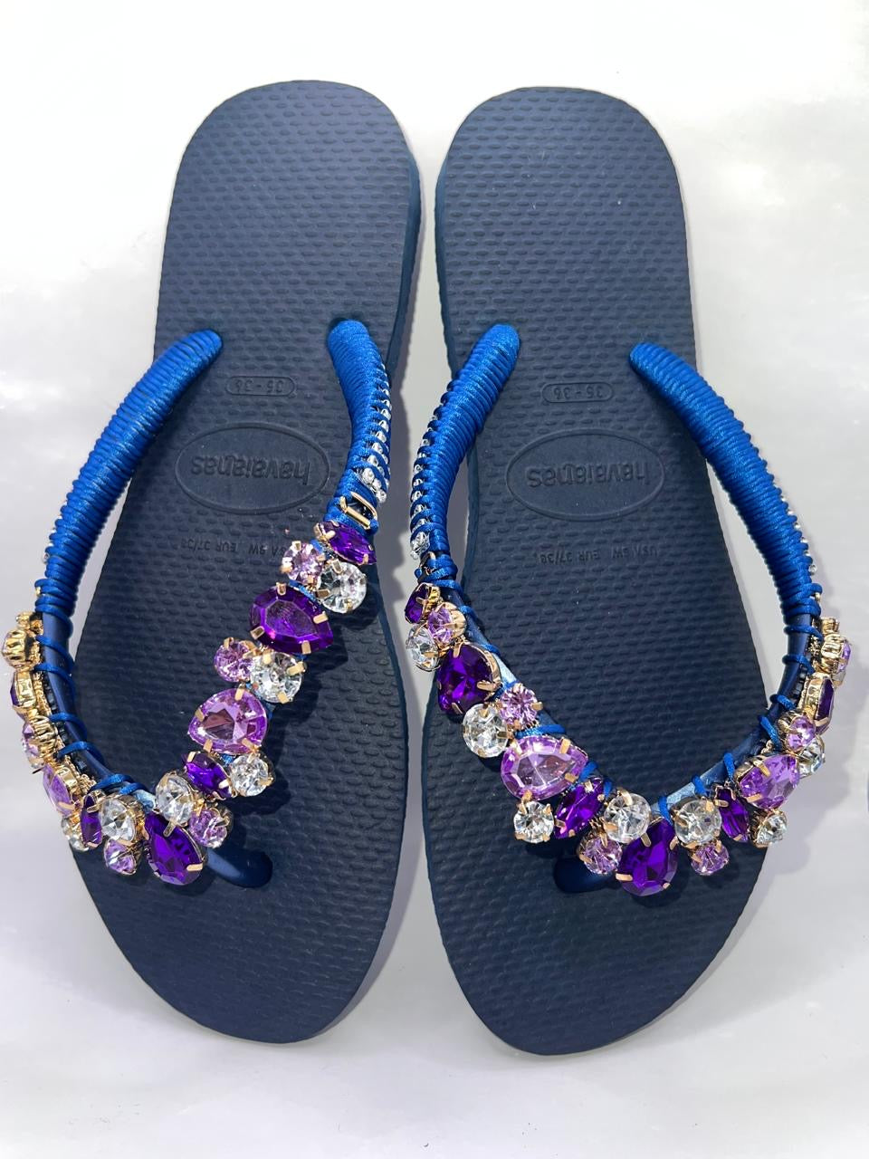 Diamond Square Flip Flop Custon Slim with Crystal Details Purple stones (Copy)
