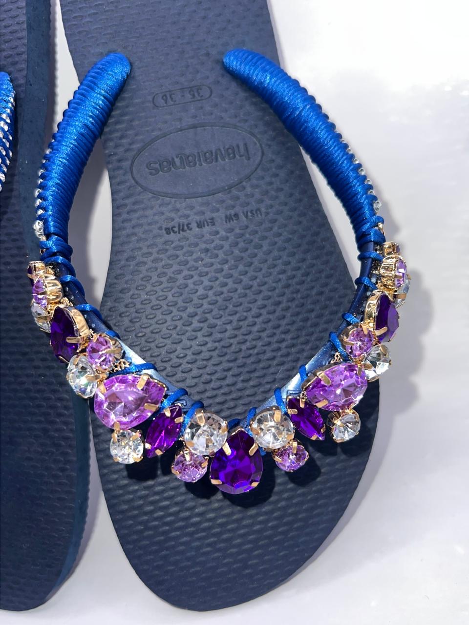Diamond Square Flip Flop Custon Slim with Crystal Details Purple stones (Copy)