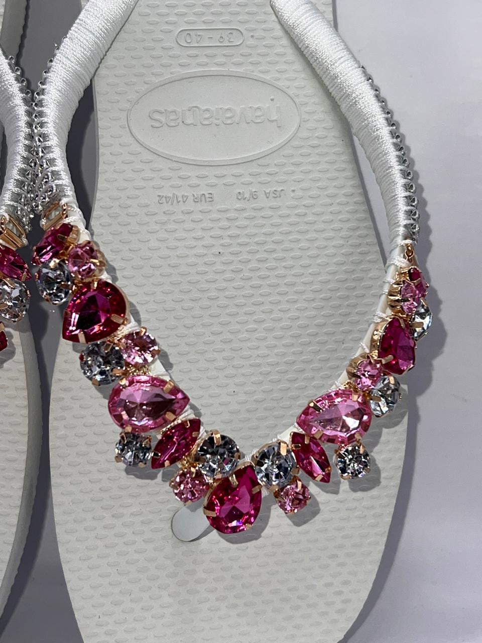 Diamond Square Flip Flop Custon Slim with Crystal Details Pink stones