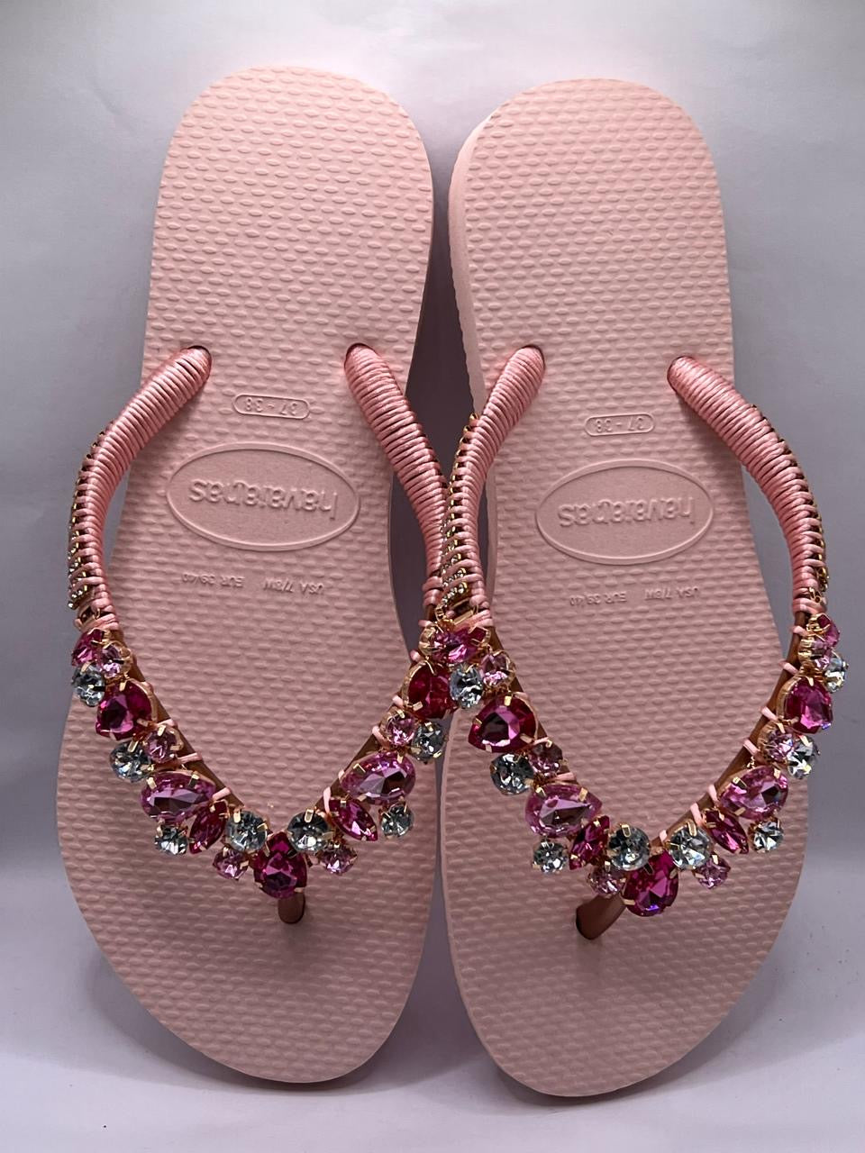 Diamond Flip Flop Rosa Ballet Custon Slim with Crystal Details  stones Pink