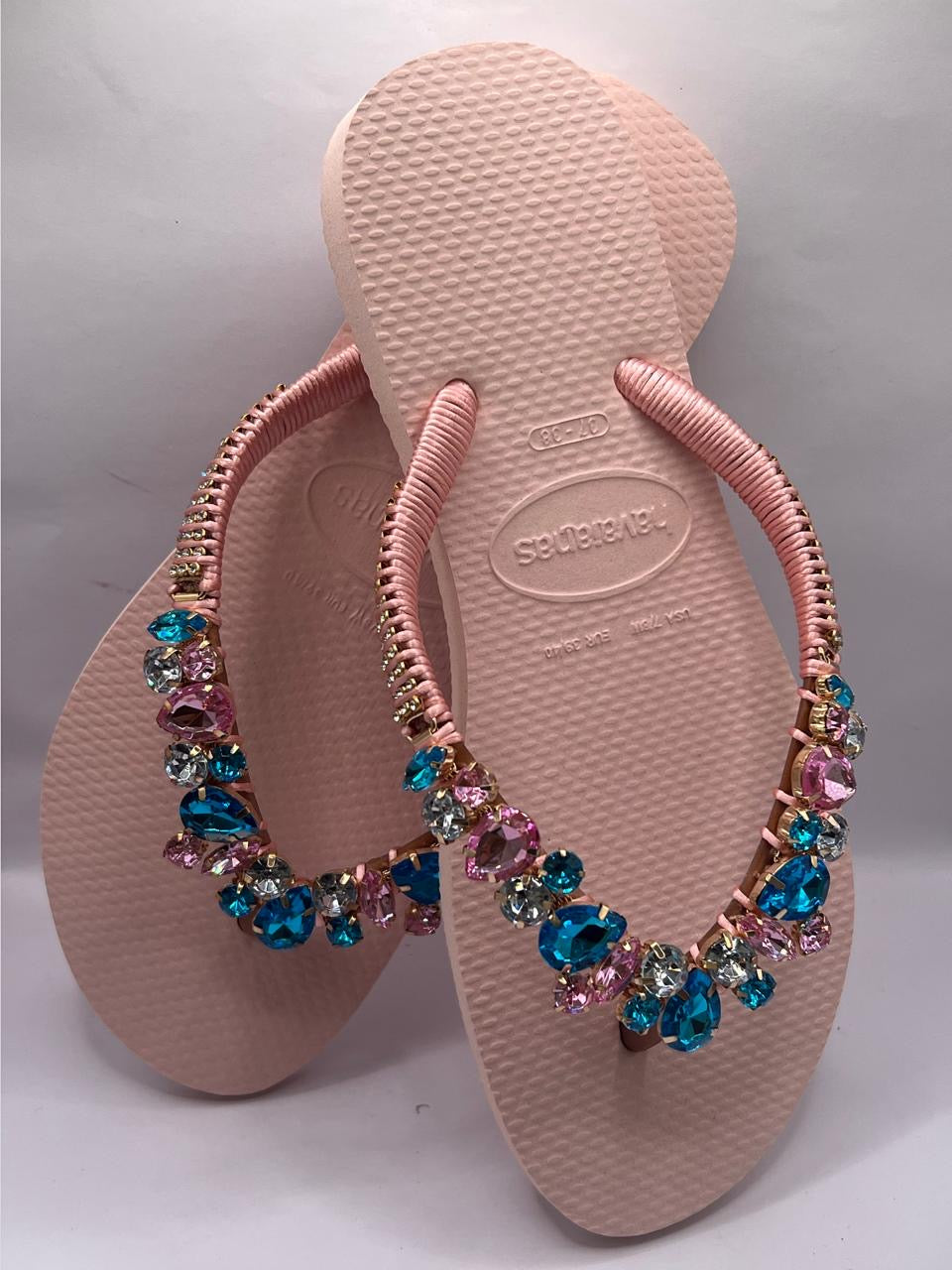 Diamond Flip Flop Rosa Ballet 2 Custon Slim with Crystal Details  stones Pink