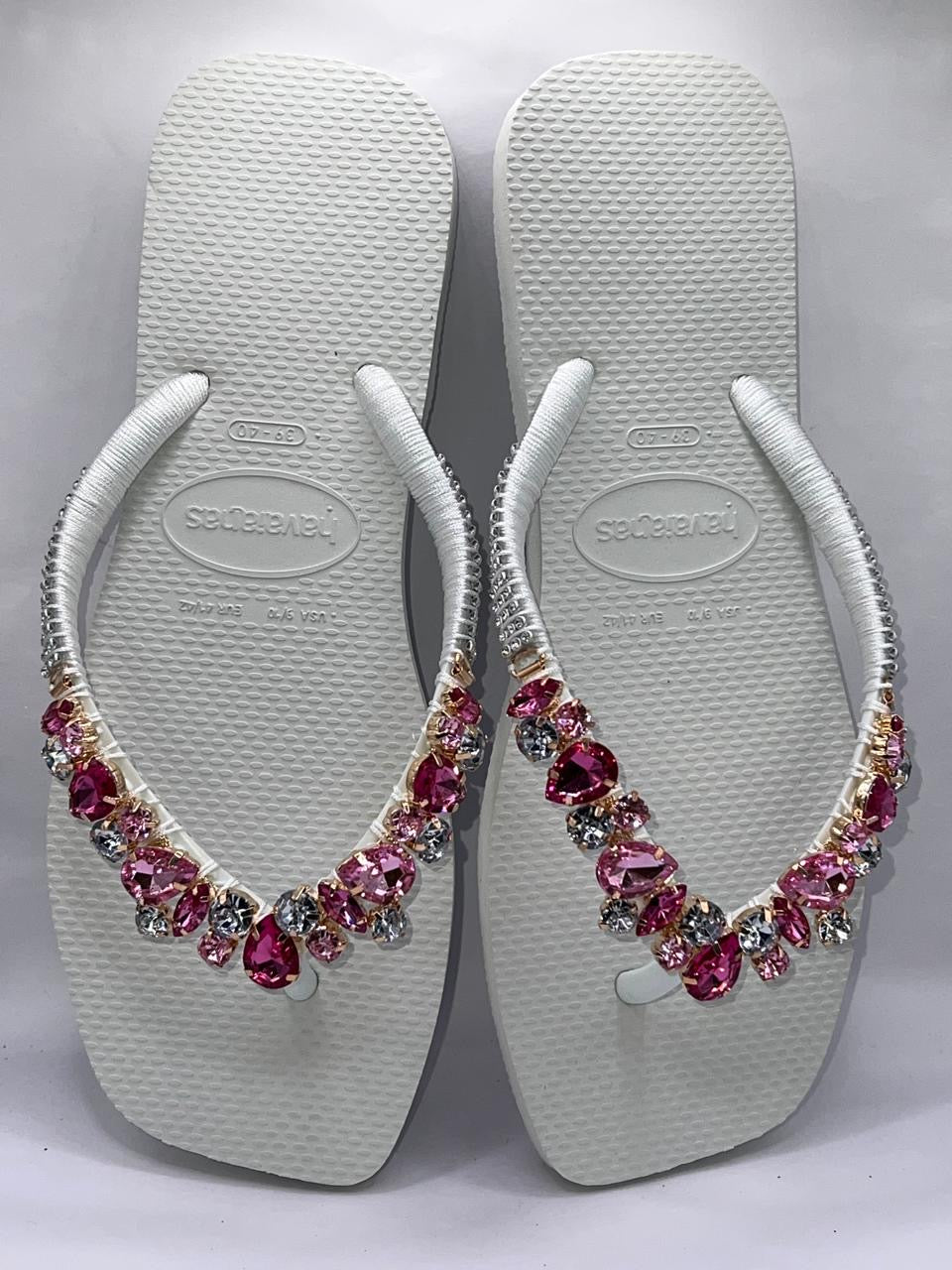 Diamond Square Flip Flop Custon Slim with Crystal Details Pink stones