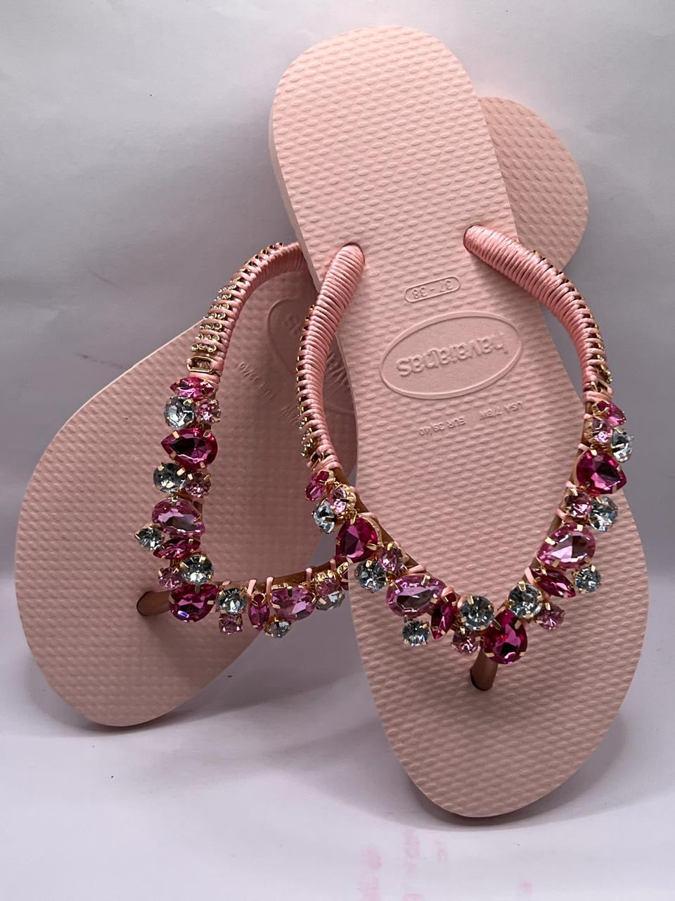Diamond Flip Flop Rosa Ballet Custon Slim with Crystal Details  stones Pink
