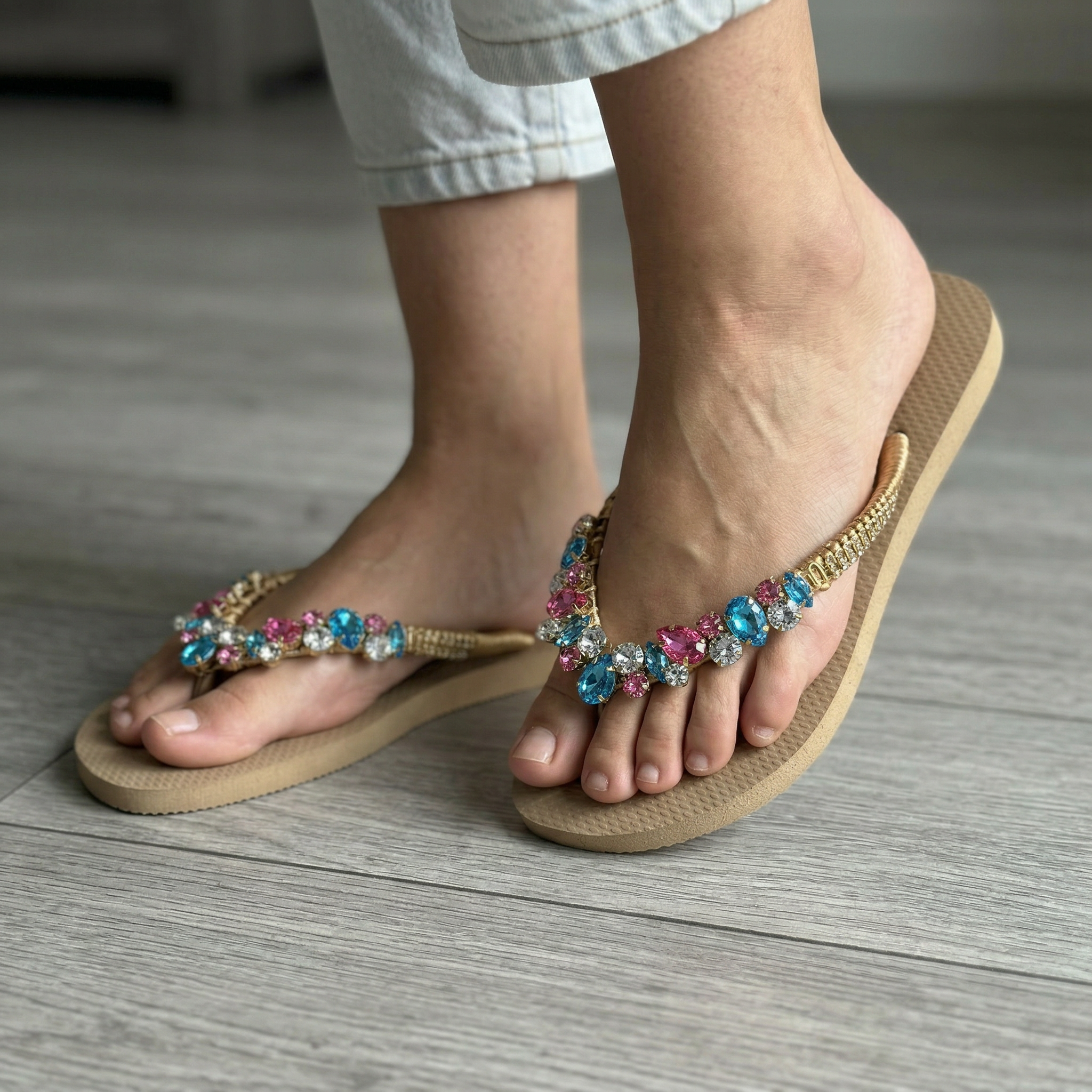 Diamond Flip Flop with crystal charm Rose Gold