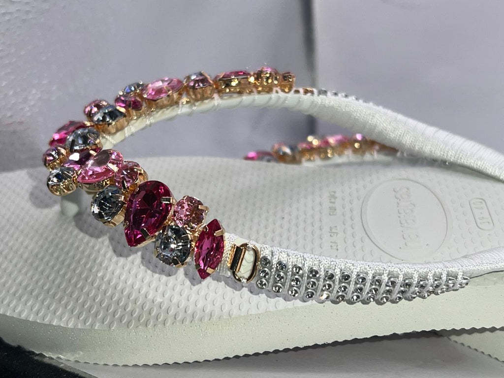 Diamond Square Flip Flop Custon Slim with Crystal Details Pink stones