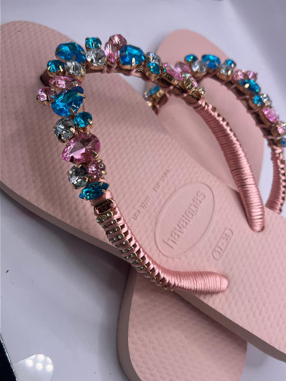 Diamond Flip Flop Rosa Ballet 2 Custon Slim with Crystal Details  stones Pink