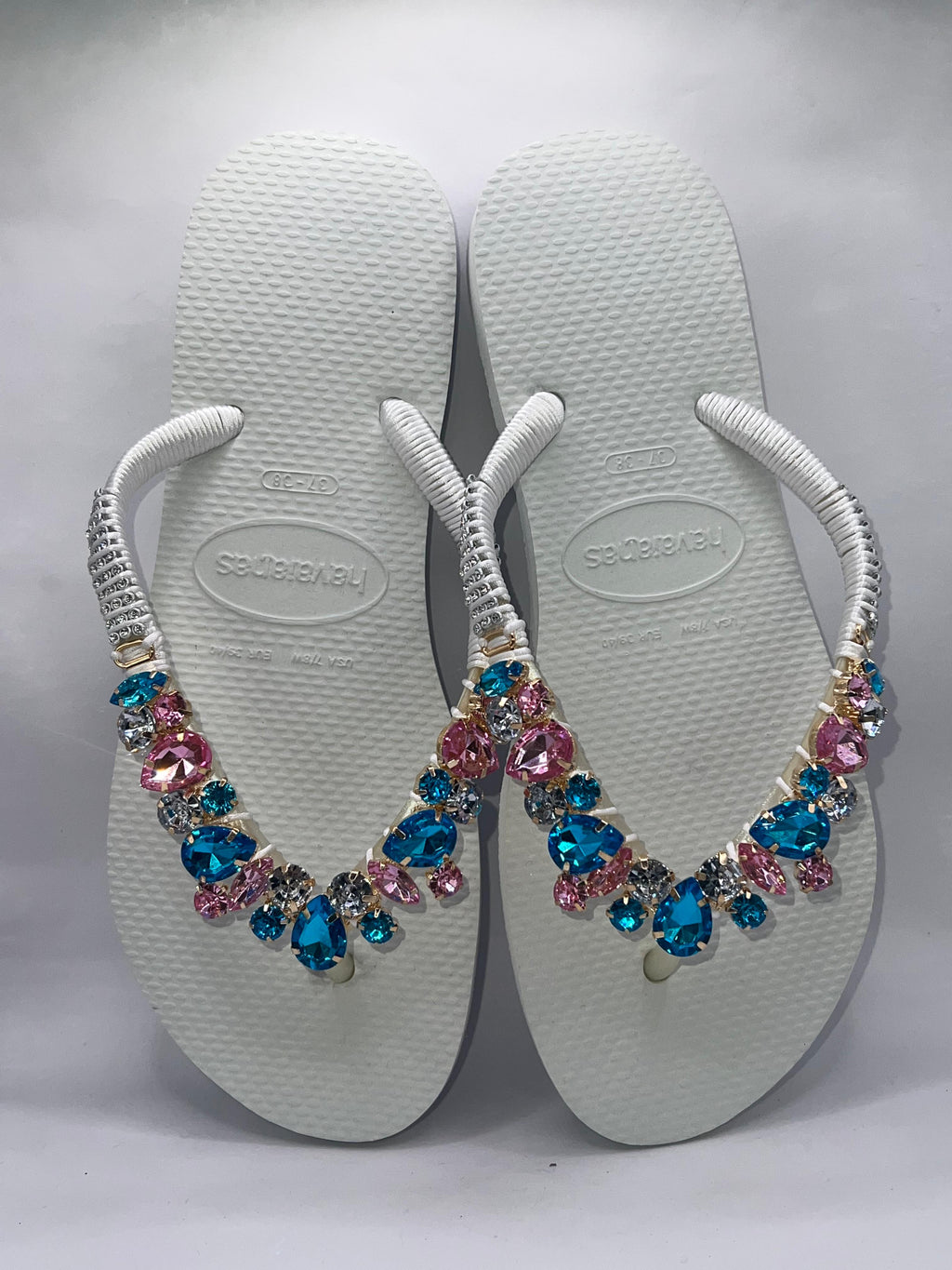 Diamond Flip Flop with crystal charm White