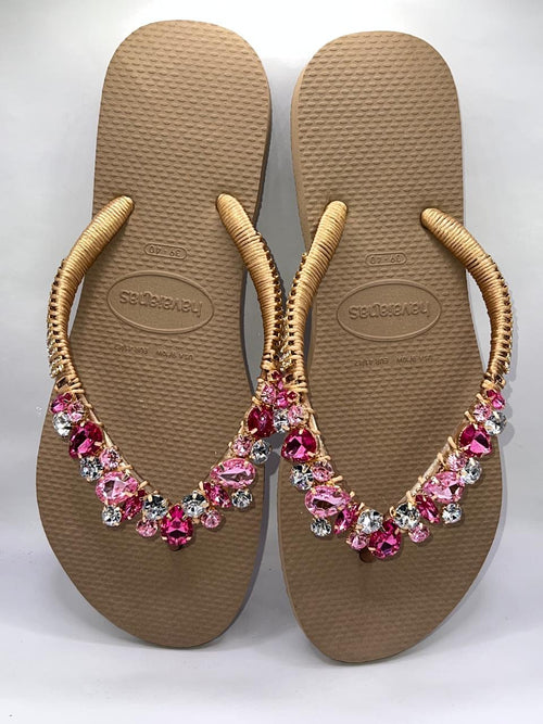 Diamond Flip Flop Custon Slim with Crystal Details Rose Gold stones Pink