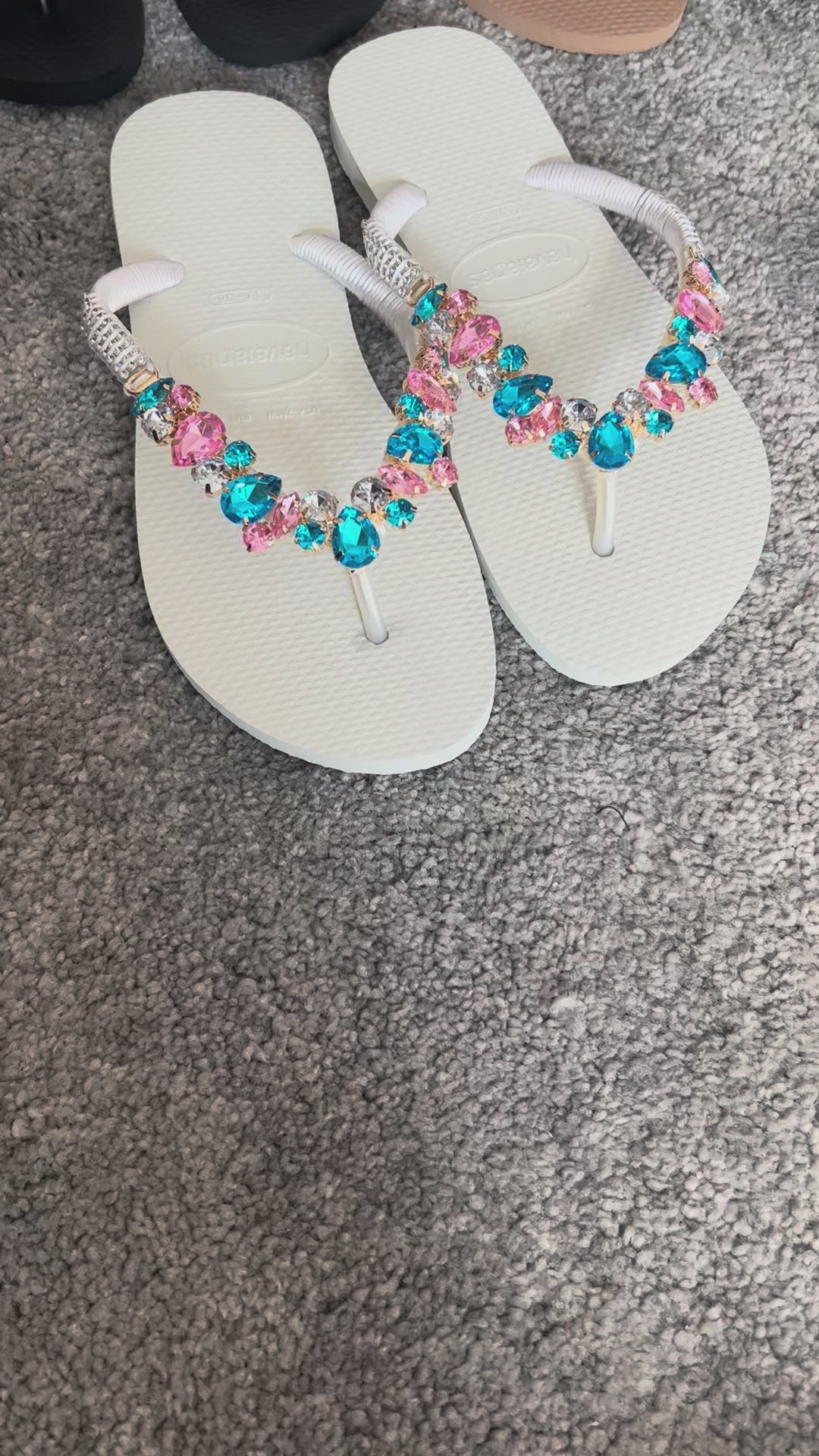 Diamond Flip Flop with crystal charm White