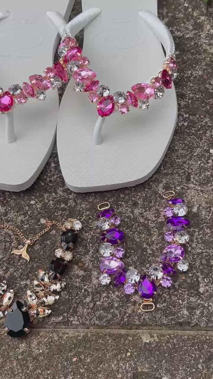 Diamond Square Flip Flop Custon Slim with Crystal Details Pink stones