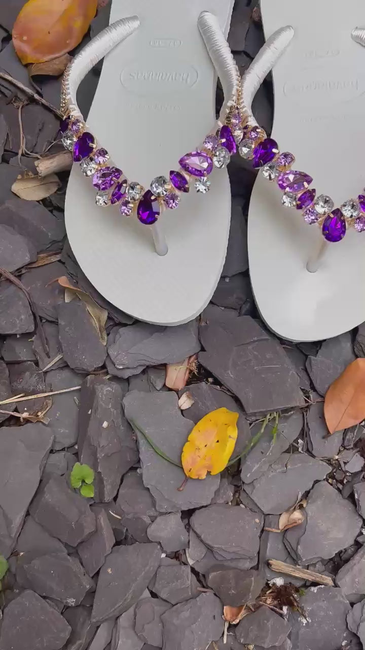 Diamond Square Flip Flop Custon Slim with Crystal Details Purple stones (Copy)